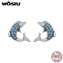 WOSTU,, настоящее 925 пробы серебро, изысканные серьги-гвоздики в виде животных дельфинов для женщин, модные ювелирные изделия из стерлингового серебра CQE223
