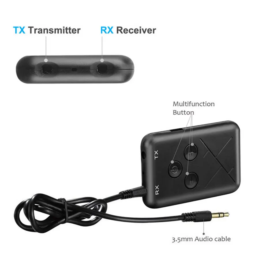 

Bluetooth 4.2 Transmitter Receiver 2 in 1 Car Wireless Music Audio Adapter with 3.5mm Audio Cable USB Charging for TV DVD Mp3 PC
