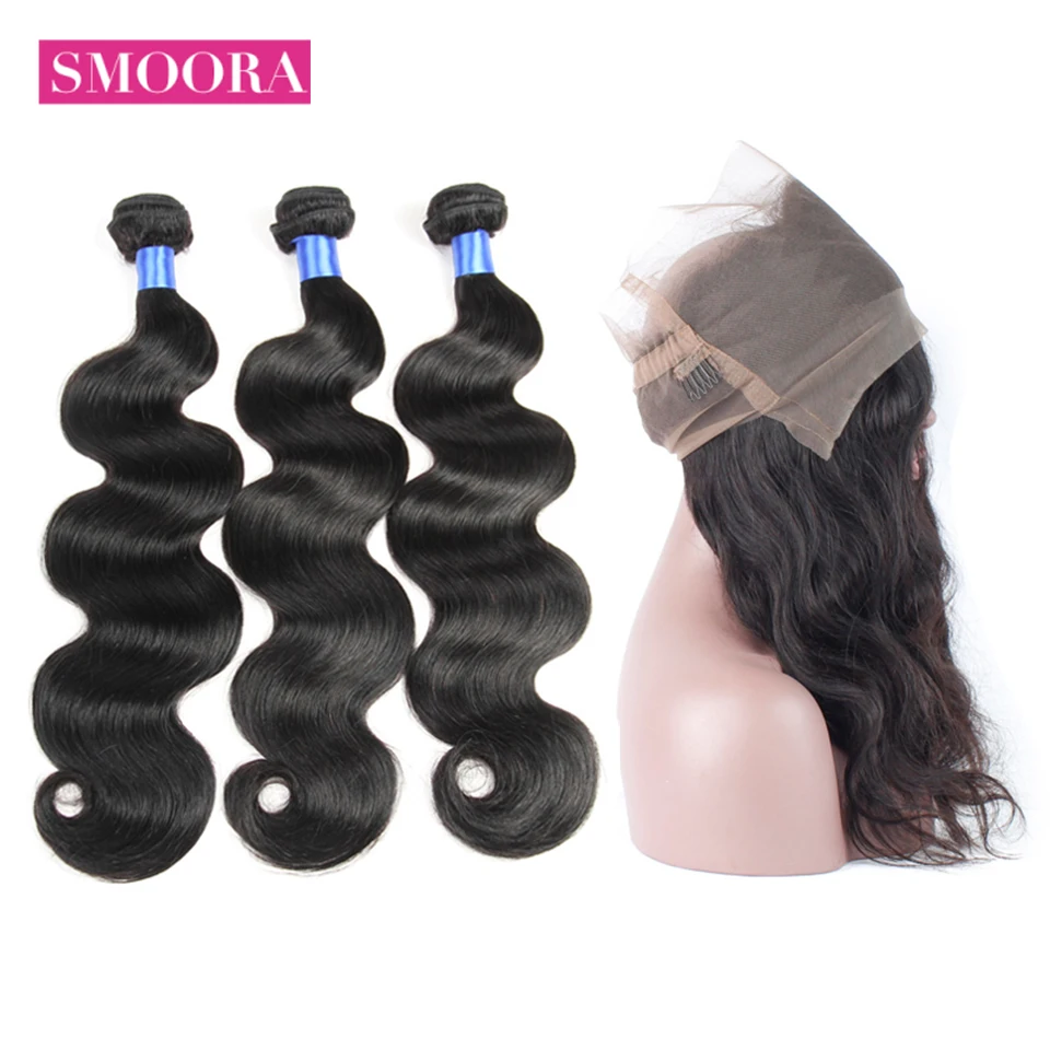 

360 Lace Frontal Closure with Baby Hair 3 Bundles Body Wave Brazilian Human Hair 360 Frontal Pre Plucked Natural Hairline NonRem