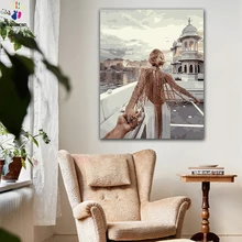 DIY цветные картинки по номерам с цветами путешествия с парой в ручную картинку Рисование Живопись по номерам Обрамленный дом