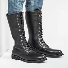 Сапоги до колена; мужские армейские ботинки; кожаные высокие мужские сапоги в байкерском стиле; M541