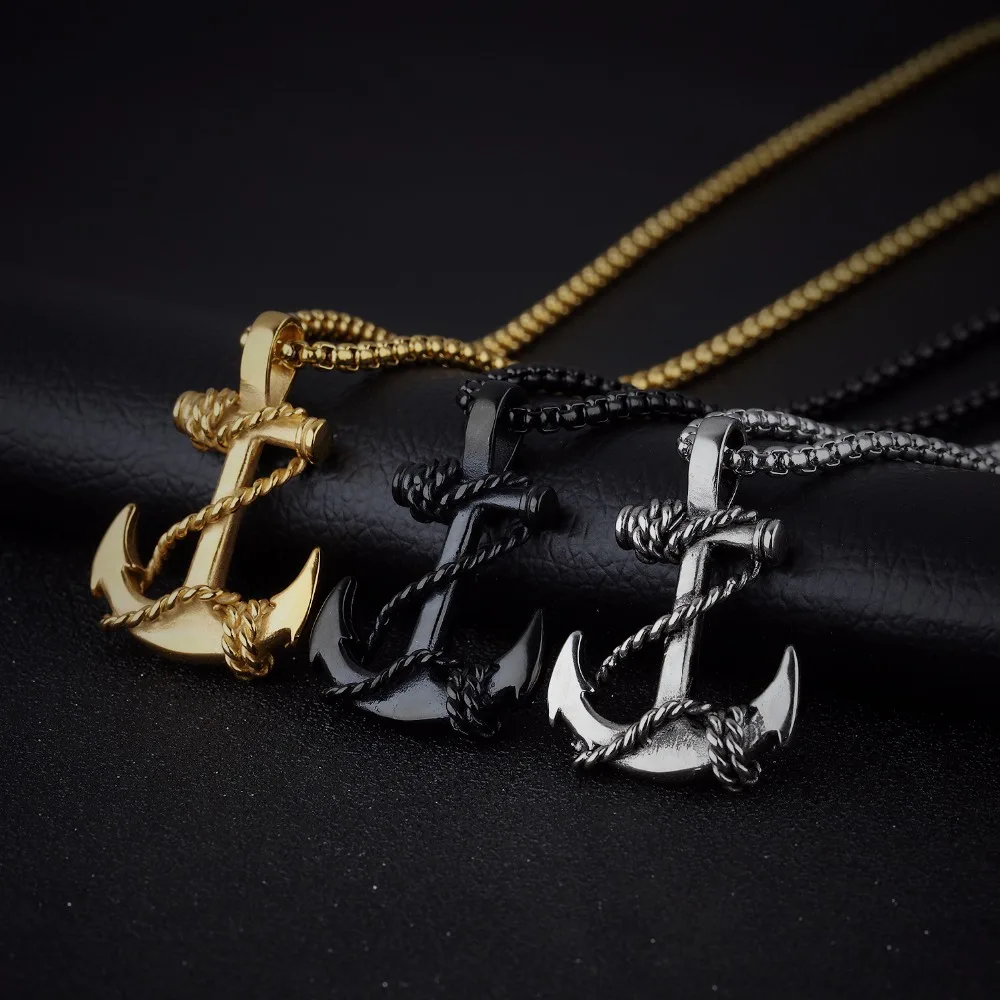 Bela Vintage Anchor and Rope Necklace in Stainless Steel - Silver Gold Black | Украшения и аксессуары