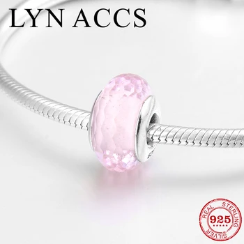 

Real 925 Sterling Silver sparkling reflection pink fine Murano Glass Beads Jewelry making Fit Original Pandora Charms Bracelet