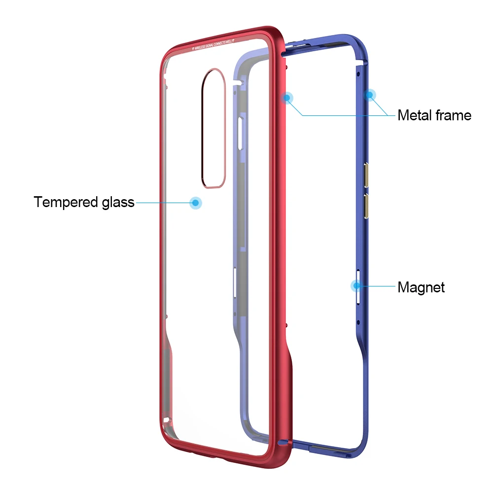 

For Oneplus 6 Case Hard Slim Metal Bumper Magnetic Transparent Tempered Back Shockproof for one plus 6 cases Fashion Cover