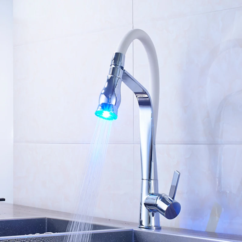 Золотой кухонный кран светодиодный свет смеситель для кухни ванной комнаты кран тянуть вниз горячая холодная вода кран с кронштейном