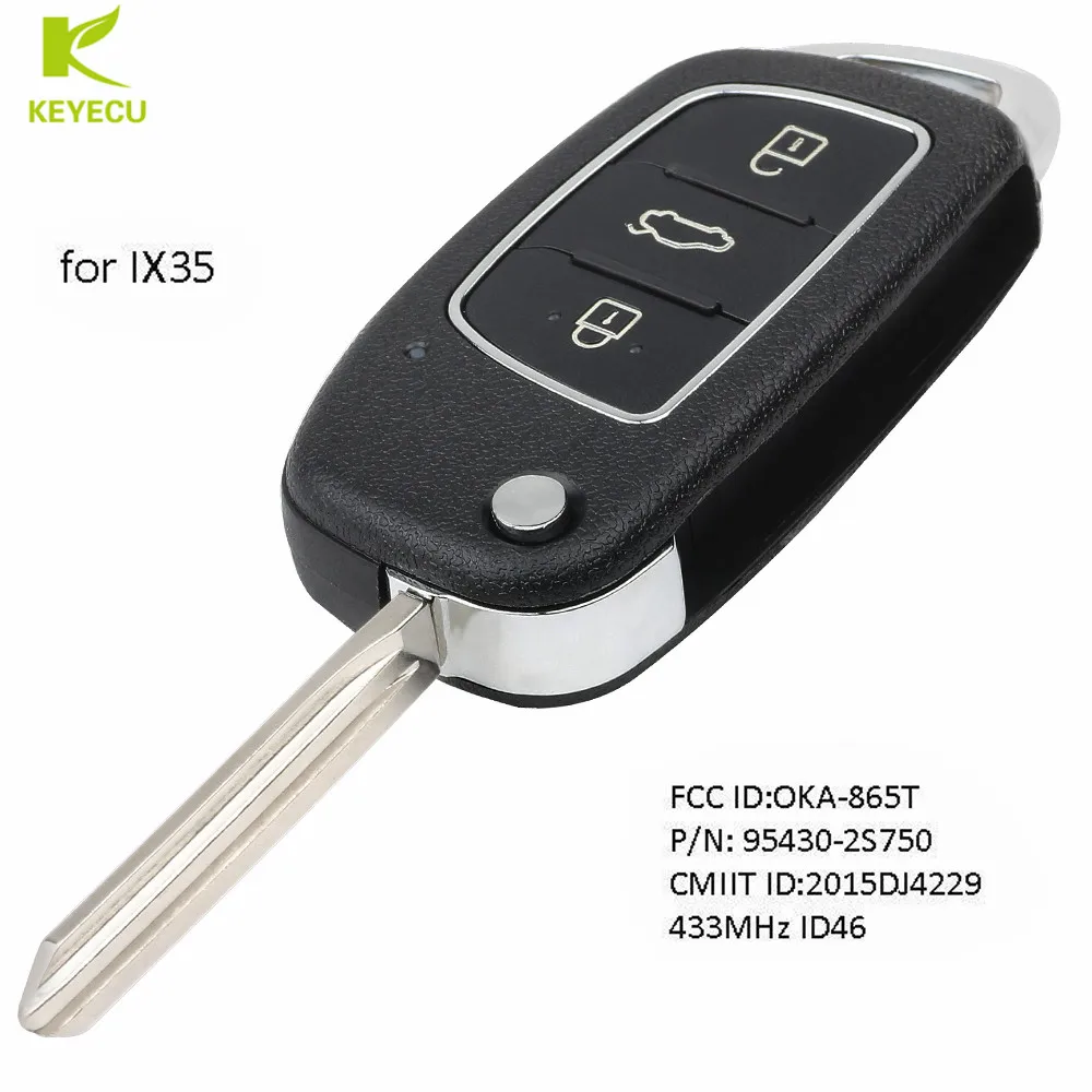

KEYECU Replacement Upgraded Flip Remote Key Fob 433MHz ID46 for Hyundai IX35 Tuscon 2014-2016 P/N: 95430-2S750