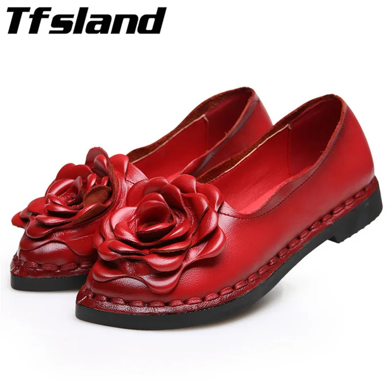 Tfsland Для женщин Винтаж ручной работы в народном стиле Стиль обувь на плоской подошве Новый Пояса из натуральной кожи Дамская мягкая подошва