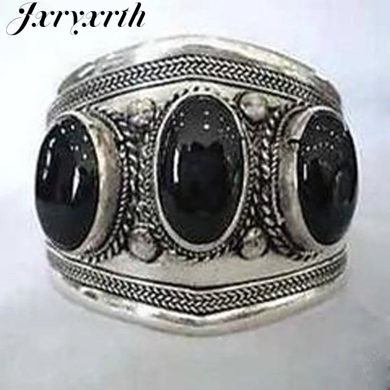 

Jxryxrth'' 2018 Men New Fashion Fancy New Tibet silver black cuff bracelet ring bracelet Length Fashion Bracelet