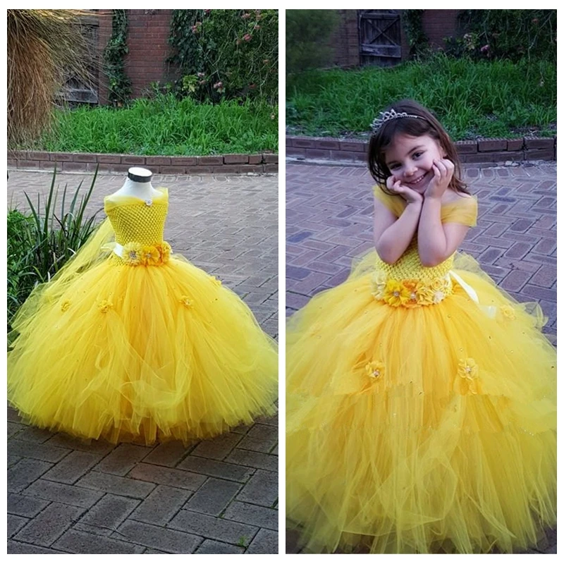 Jaune Robe Fleur Fille Robes pour le Mariage Jaune Enfants Enfants robe