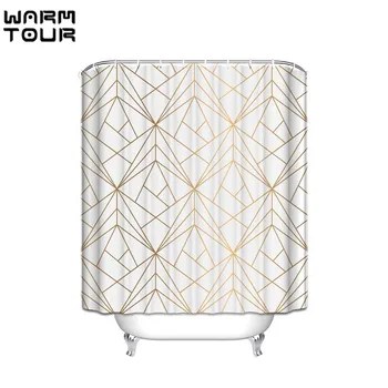 

Warm Tour Geometric Gold Line Shower Curtain Fabric Polyester Waterproof Bathroom Curtains