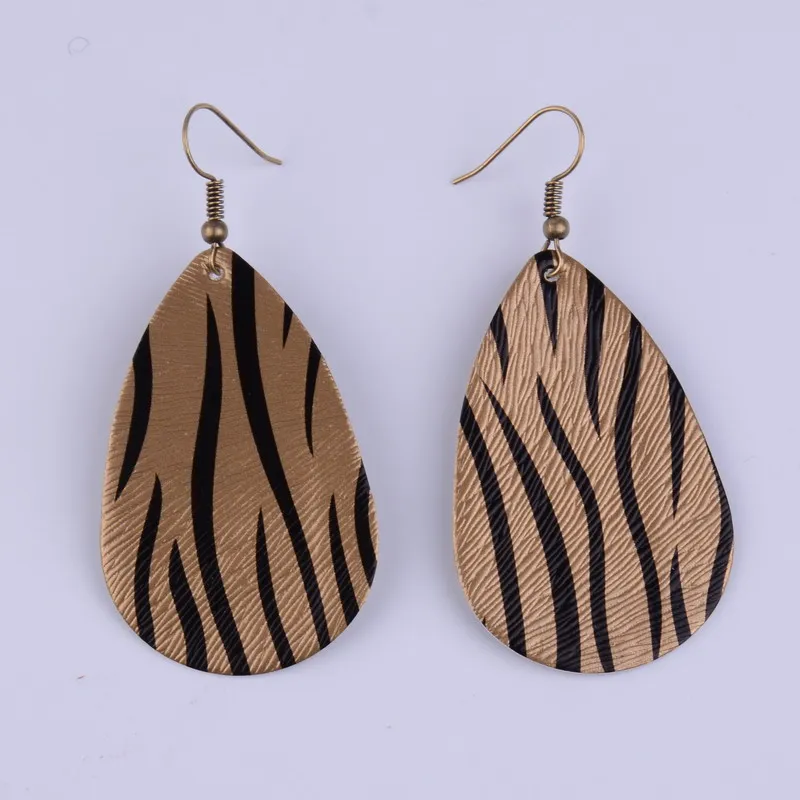 

Rainbery Fashion Zebra Pattern PU Leather Dangle Earrings Big Pendants Bohemia Hot Sale Water Drop Statement Earrings JE0657