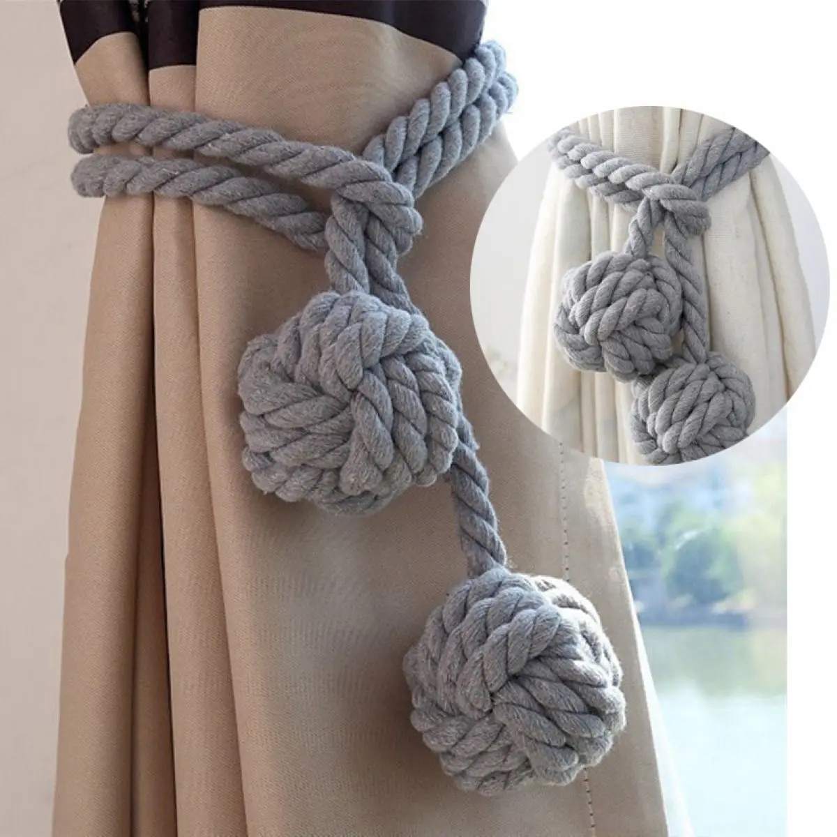 1pair  Handmade Curtain Rope Tie Backs Ball Tiebacks Home Decor Holdbacks