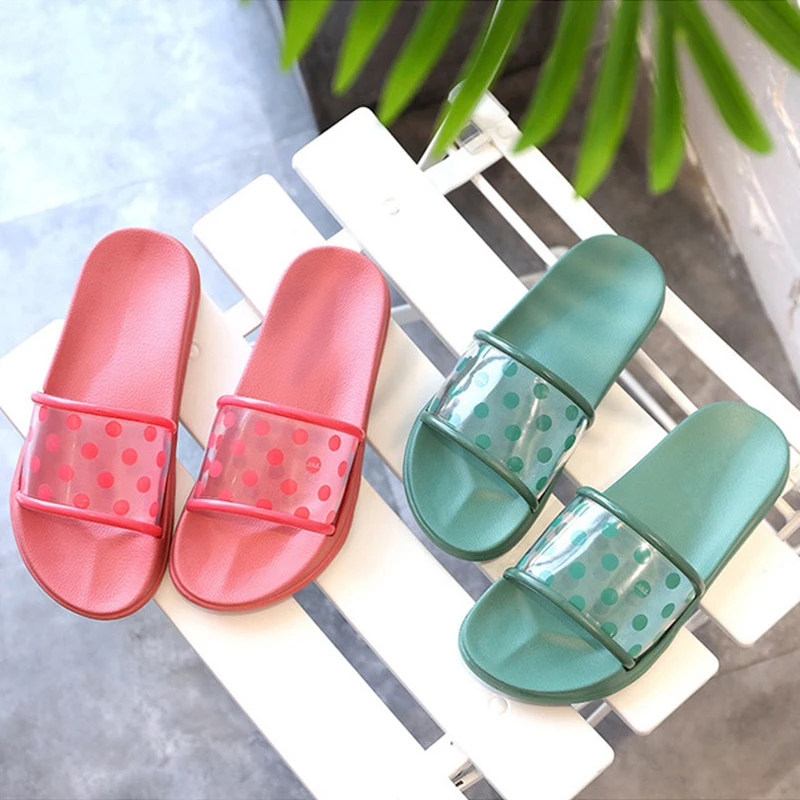 

Transparent Women Slippers Flat Ladies Polka Dot Peep Toe Causal Female Slides Fashion Soft Summer Beach Jelly Shoes Woman 2019