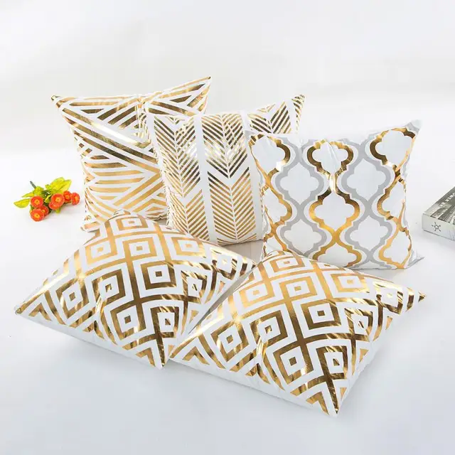 Geometric Gold Foil pillow covers case golden design living room