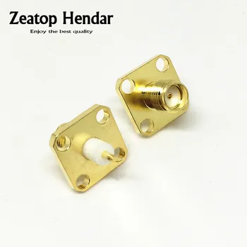 

100Pcs Brass SMA Female Bulkhead Panel Mount PTFE with 4 Holes Flange Solder Coaxial Connector RF Adapter