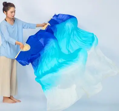 Натуральный шелк китайский живота танцевальный веер ручной работы с вуалью, цвета: белый, бирюзовый цвет; обувь синего цвета для детей и взрослых - Цвет: as picture