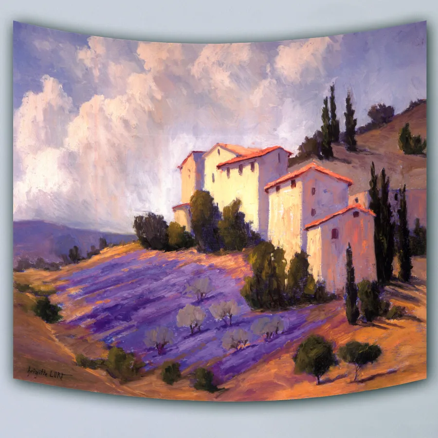 

High quality scenic oil painting village printed Euro style home decorative wall tapestry hanging beach towel 3sizes sofa cover