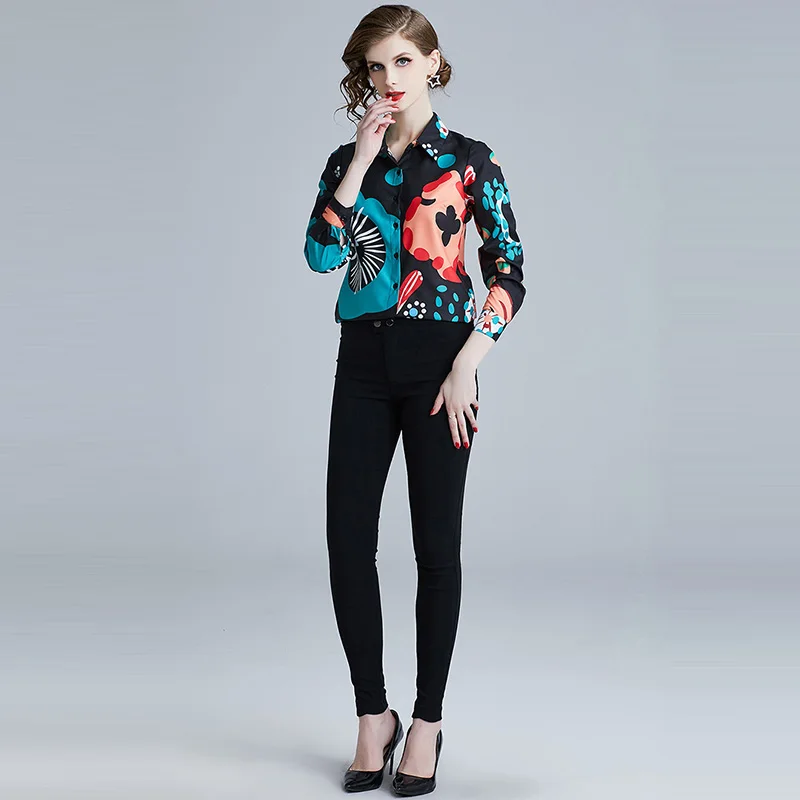  Willstage Women Shirts Floral Printed Pattern Blouse Long Sleeve Office ladies Work Wear Elegant fe