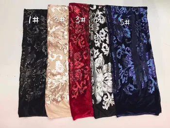 

(5yards/lot ) 2019 New High quality gold line emerald Velvet African tulle lace French net lace fabric with Sequins party dress