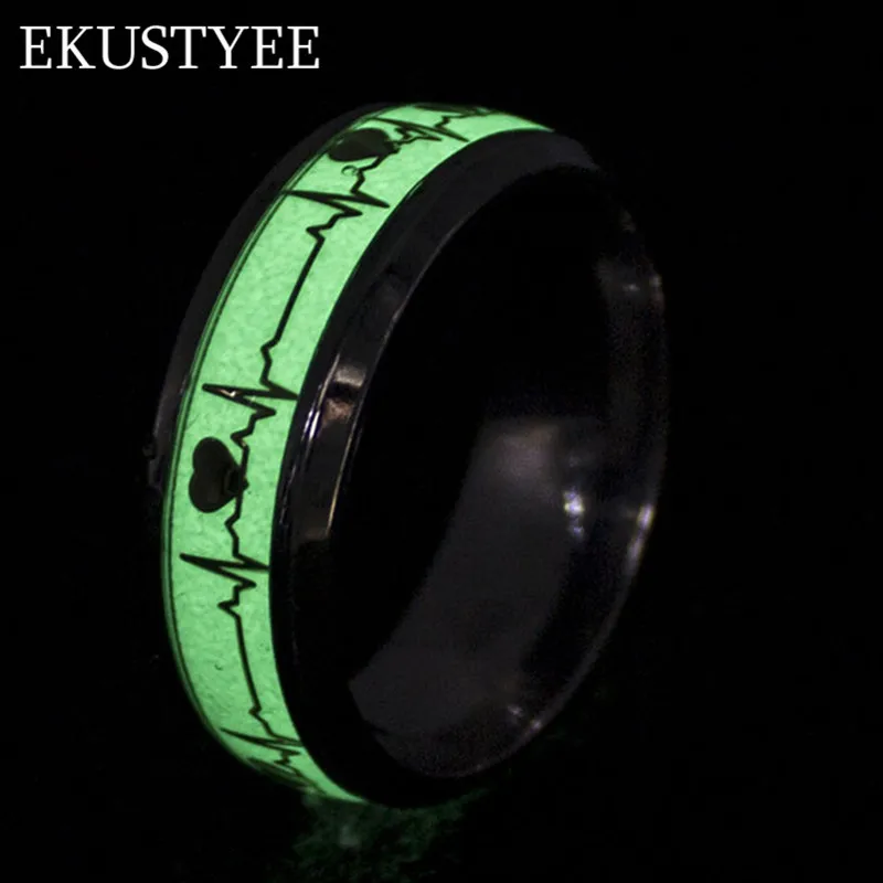 

12pcs/lot Heart Shape Luminous Ring Glowing in Dark Couple Rings For Friends Gift Stainless steel Jewelry wholesale