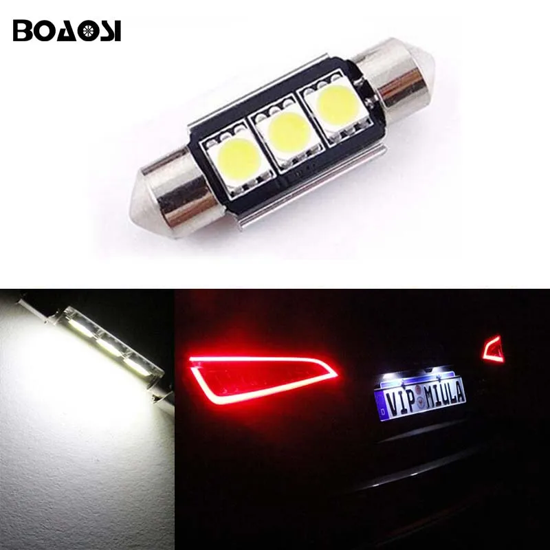 

BOAOSI 1x super bright Dome Festoon 3SMD 5050 LED License Number Plate Light Bulbs Canbus For Skoda Superb