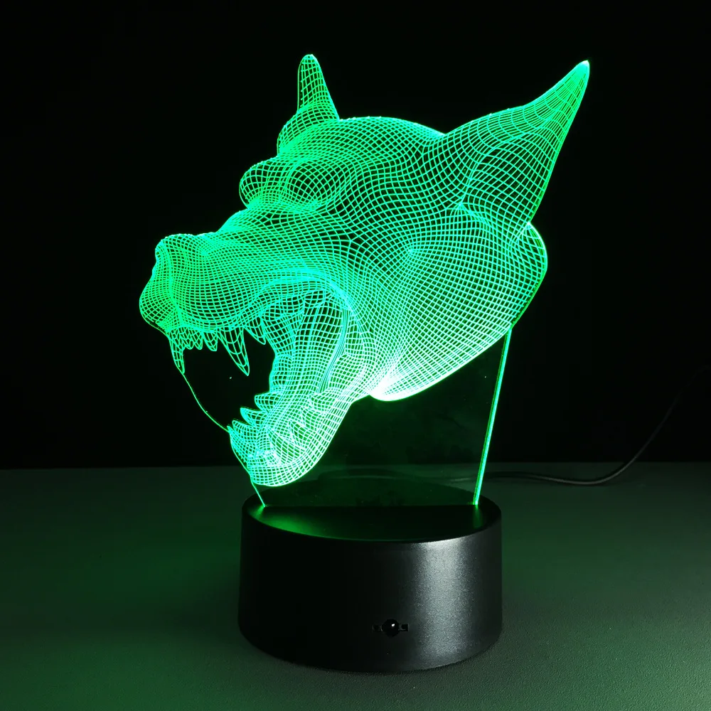 

Cool 3D Wolf Head 7Colors Change Gradient Night Light USB Led Table Desk illusion Lamp Child Kids Home Bedroom Bar Decor