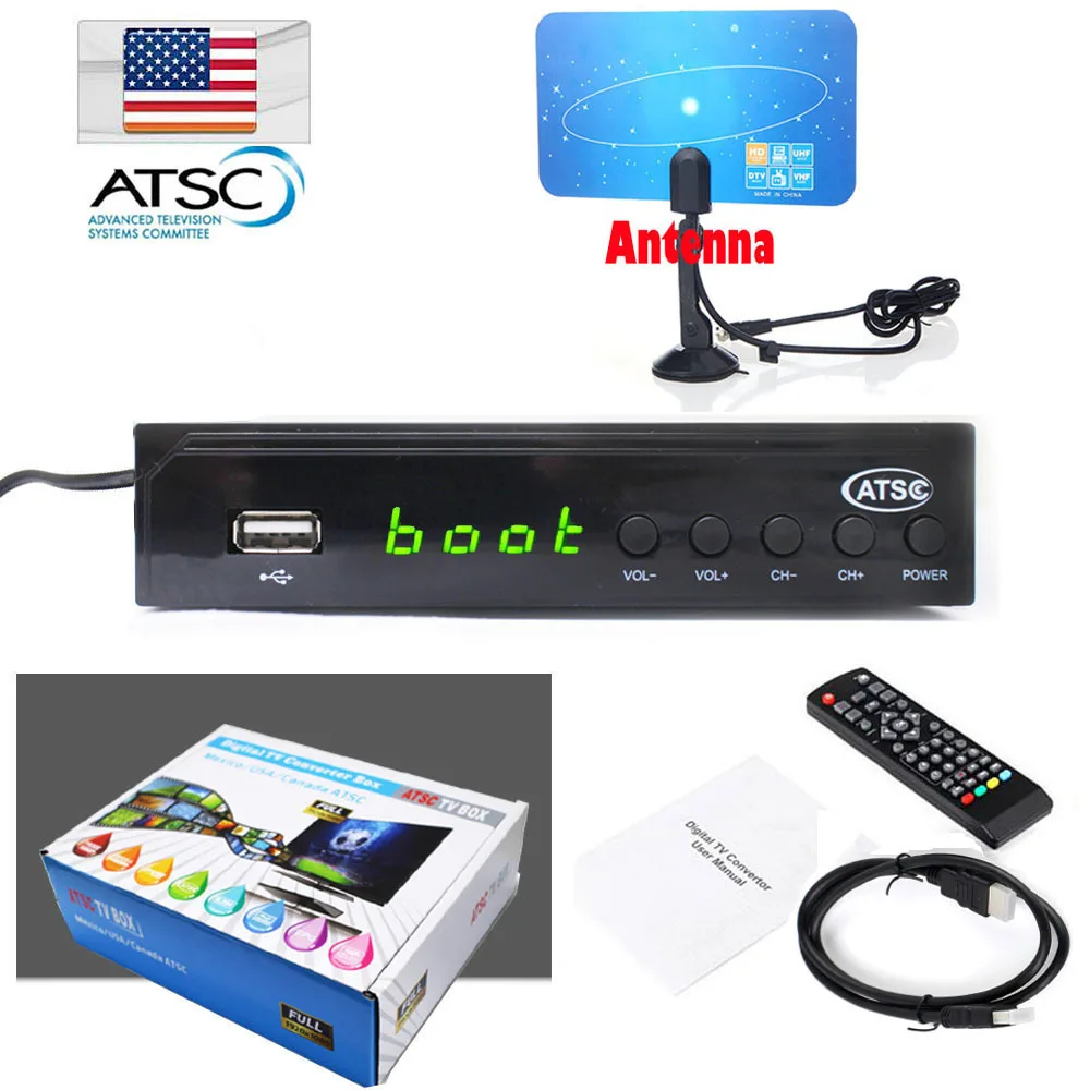

1080P Digital Terrestrial Broadcast Antenna Signal Convertor FTA ATSC TV Tuner Receiver Analog Clear QAM Cable TV Open Channel