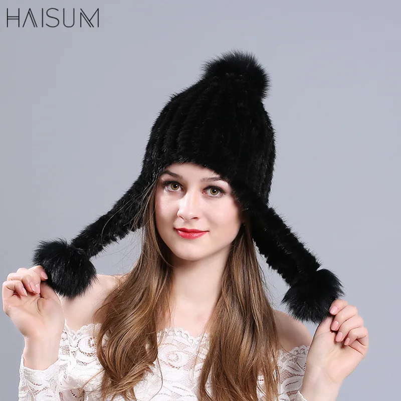 

Autumn and winter mink hat children fur knitting cap warm fashion ear-guard cap preparation thickening MZ18