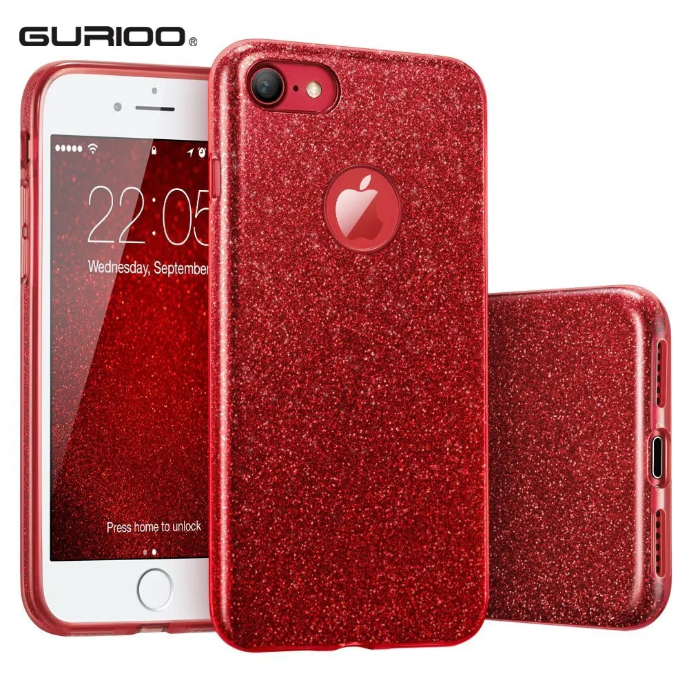 

Gurioo 3in1 Gradient Cover for iphone 6 plus Case Glitter Clear PC+TPU Coque 7 7 plus Cases Bling For iphone 6s plus+