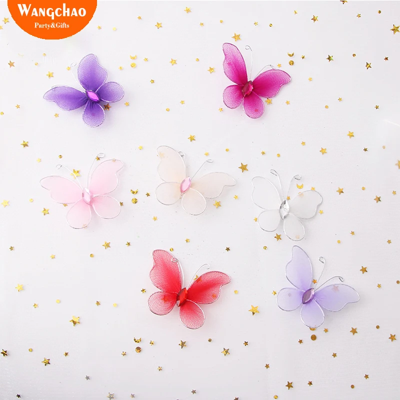 

50pcs/lot 6cm Nylon Butterfly Butterflies Wedding decoration Home DIY Room Favors Gifts Baby Shower Birthday Party Decorations