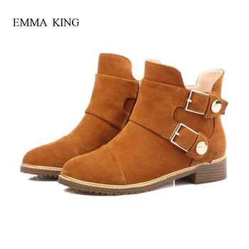

Hot Selling Autumn Winter Booties 35-43 Chelsea Women Boots Leather Buckle Strap Chunky Heels Ankle Boots Casual Women's Shoes