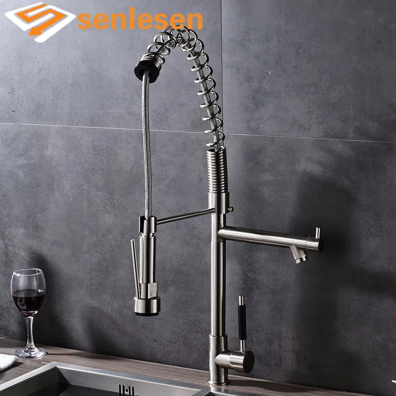 

Wholesale and Retail Brushed Nickel Kitchen Spring Mixer Faucet with Single Handle Hole