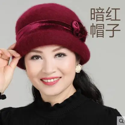 wine red hat Новая модная женская зимняя шапка наборы цветочный чепчик смешанный ворсинки Кролик Мех теплая шапка шарф уличная Свободная трикотажная шапка головной убор шляпа Федора - Цвет: wine red hat