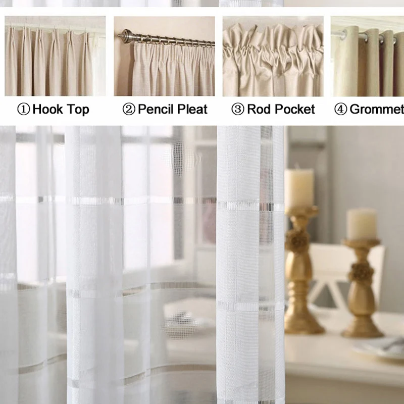 Modern White Plaid Embroidered Voile Curtains For Living Room Bedroom