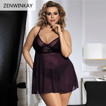 

Women Nightwear Plus Size Sexy Nightgowns Ladies Sexy Lace Mesh Lingerie Nightdress Ladies Sexy G-string Sleepwerar