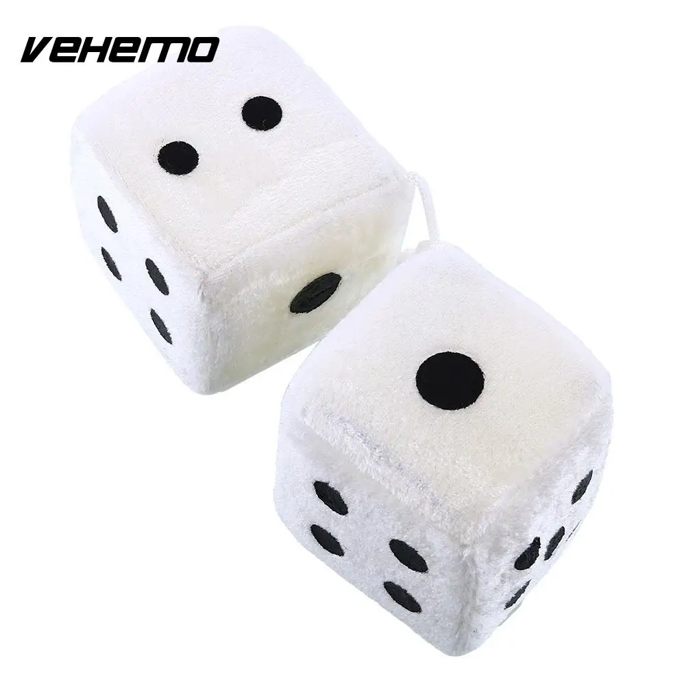 

Pair White Fuzzy 7CM Dice Dot Rear Mirror Hangers Vintage Car Auto Accessories