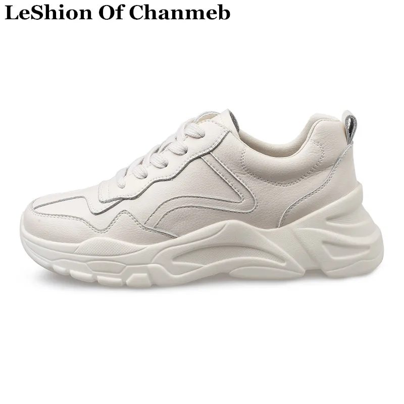 

New Arrival Real Soft Leather Women Sneakers Platforms Flats white shoes Lady White Sneakers Lace up Creepers Flatforms Trainers