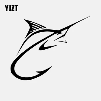 

YJZT 15CM*12CM Vinyl Car Sticker Fish Hook Marlin Decal Fishing Black/Silver C24-0585