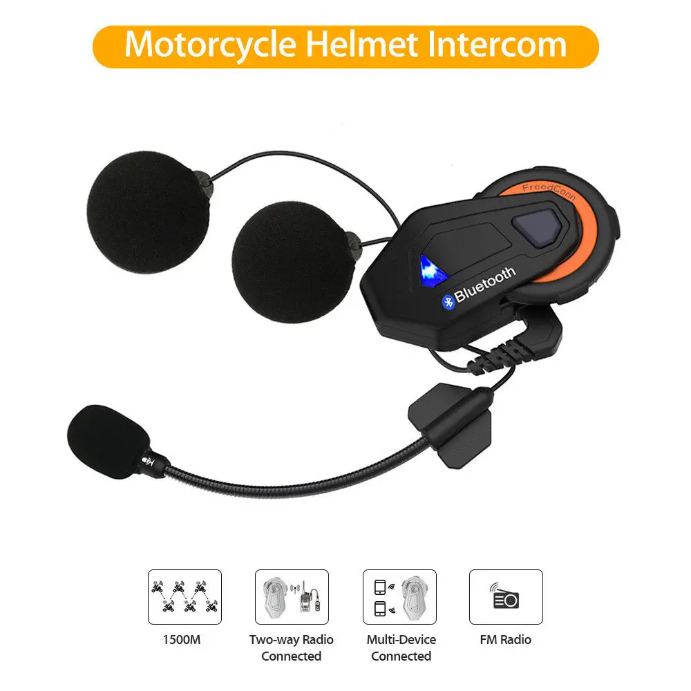 

FreedConn T-MAX 1500M Bluetooth IP65 5V Motorcycle Motorbike Helmet Intercom Interphone Headset FM Radio 6 Riders Communication