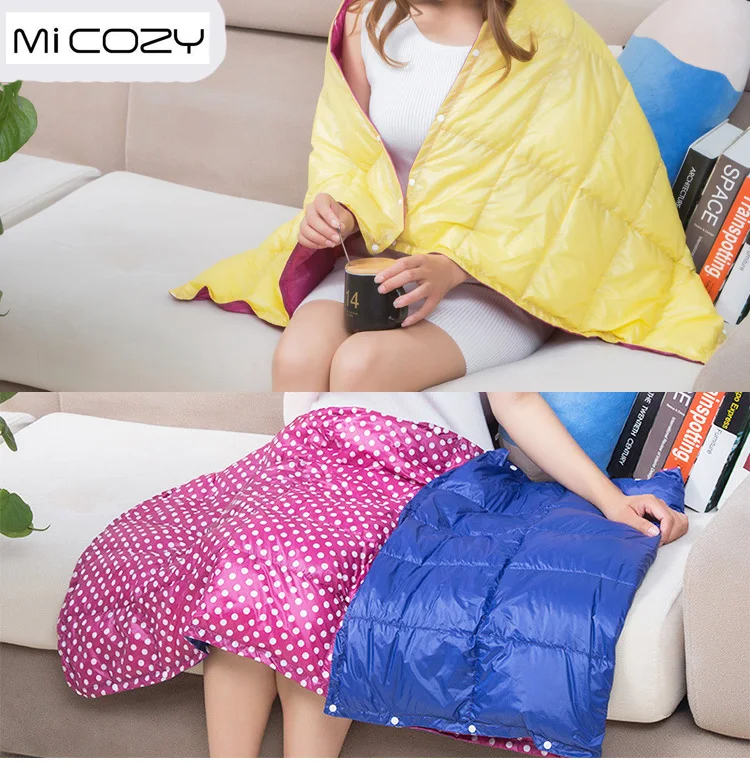 

Multi Use Reversible Solid Color Down Feather Cape Blanket Portable Office Outdoor Keep Warm Throw Blanket,135x60cm