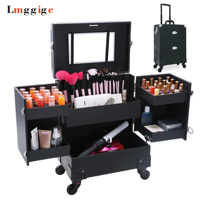 Cosmetic Bag With Rolling,wheel Makeup Toolbox,makeup Nails Tools Bag,trolley Suitcase Case