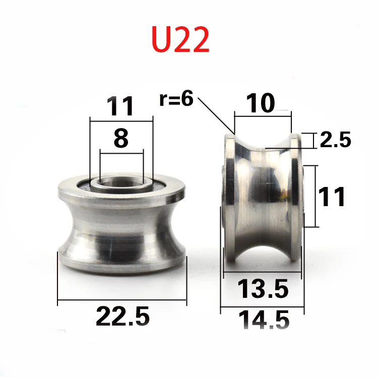 5 шт./лот высокое качество TU22 8 мм V/U паз шкив подшипники T22 8*22,5*14,5*13,5 мм V паз ролик колеса шарикоподшипник T-U-22