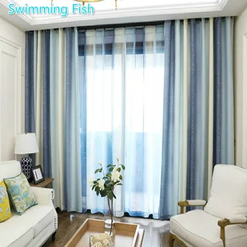 

Cotton/Linen Blue/Green Blackout Curtain For Bedroom Living Room Thick Curtain Drape For Children's Room Home Deco Window Blind