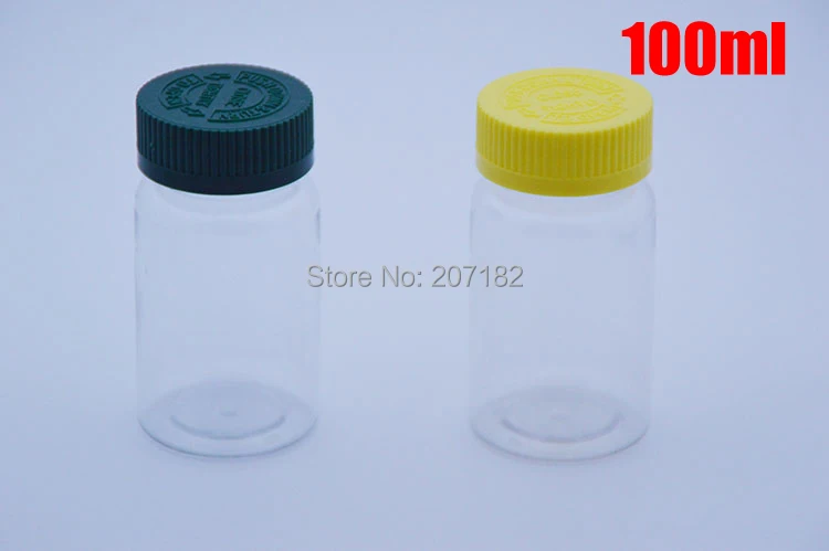20pcs 100ml Clear Child-proof PET Bottles Capsules/Pills/Powder/Vitamin Plastic with Green/Yellow Colors Screwing Lids | Красота и