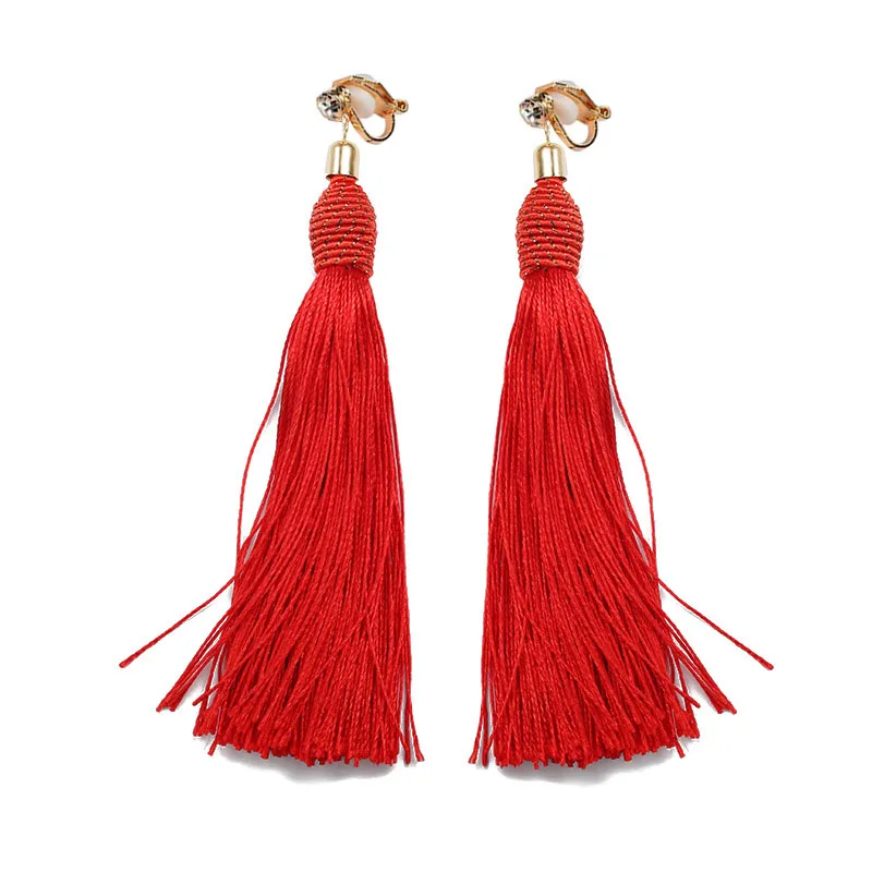 

JIOFREE 6 color new brand Vintage Long Tassel Clip on Earrings No Pierced boho Ethnic Earrings For Women Jewelry wholesale