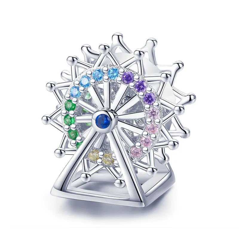 

ABAY New Real 925 Sterling Silver Ferris Wheel Amusement Park Clear CZ Beads fit Original Pandora Bracelet Beads Jewelry Women