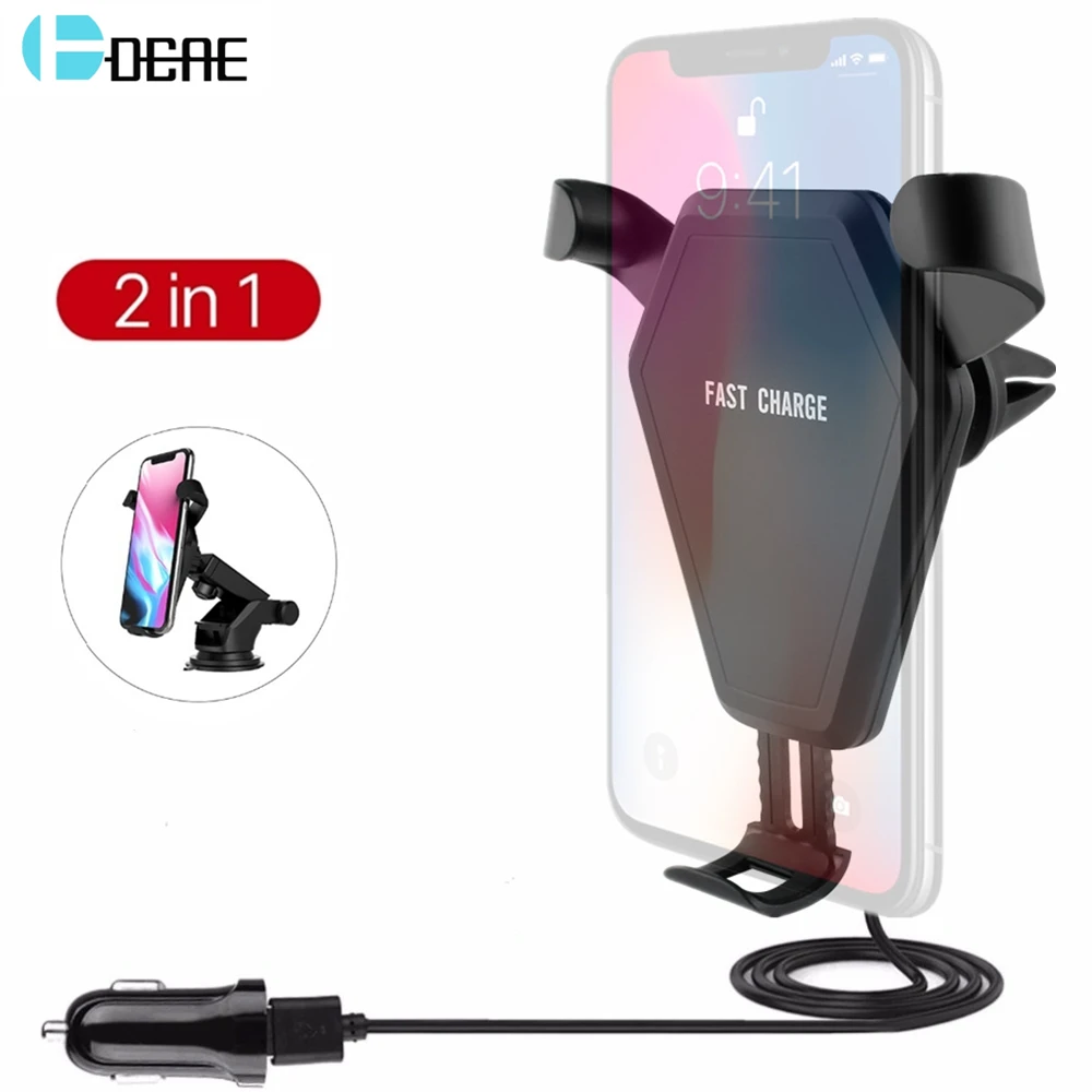 DCAE Car Mount Holder Qi Wireless Charger for iPhone 8 X XS MAX XR Fast Car Charging Pad For Samsung S9 S8 Note 9 8 Quick Charge