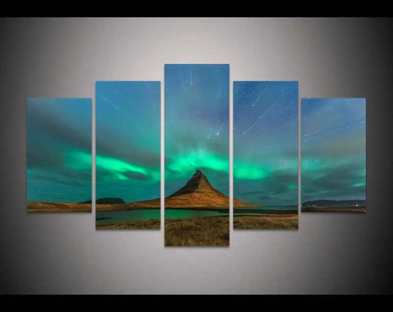 HD Печать Starburst over Aurora Borealis Картина на холсте декор комнаты печать плаката картина