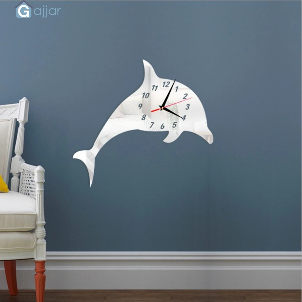 

KAKUDER Wall Sticker Decorative Mirror Surface Dolphin Wall Sticker DIY Mirror Wall Clock Mural Sticker Painting By Numbers