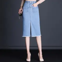 AudWhale линия джинсовая юбка для Для женщин Повседневное однотонные, до колена джинсовые Для женщин юбка Повседневное Для женщин